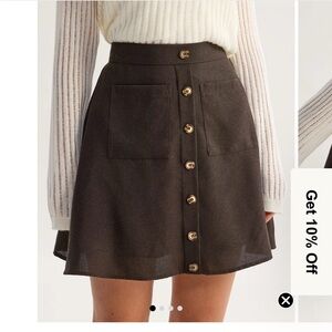 Rihoas Brown Pocket High-Waisted Skirt, XS
